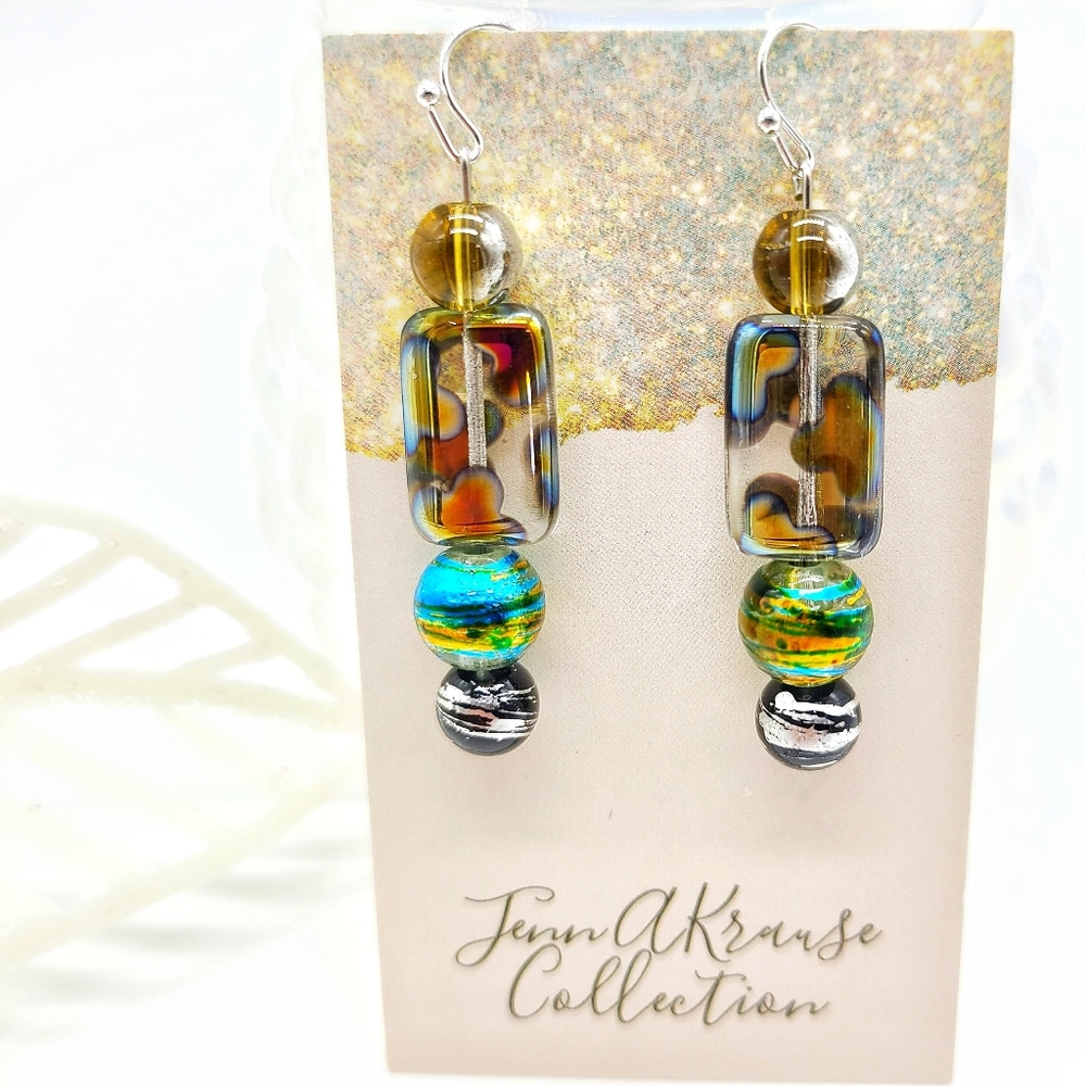 🆕️ OOAK Pressed Art Glass Earrings